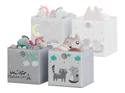 Vicco Caixa dobrável cinza (gatos e pássaros) 30x30x30^ Acessórios De Arrumação