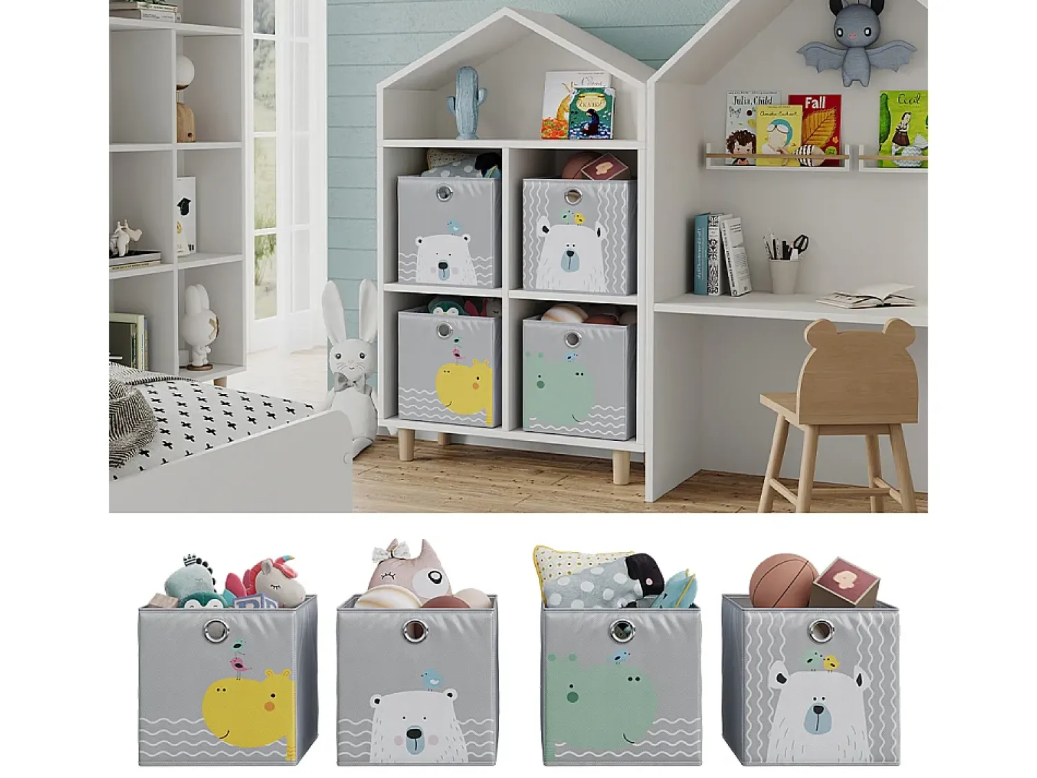 Outlet Vicco Caixa dobrável cinza (urso e hipopótamo) 30x30x30 Cinzento claro