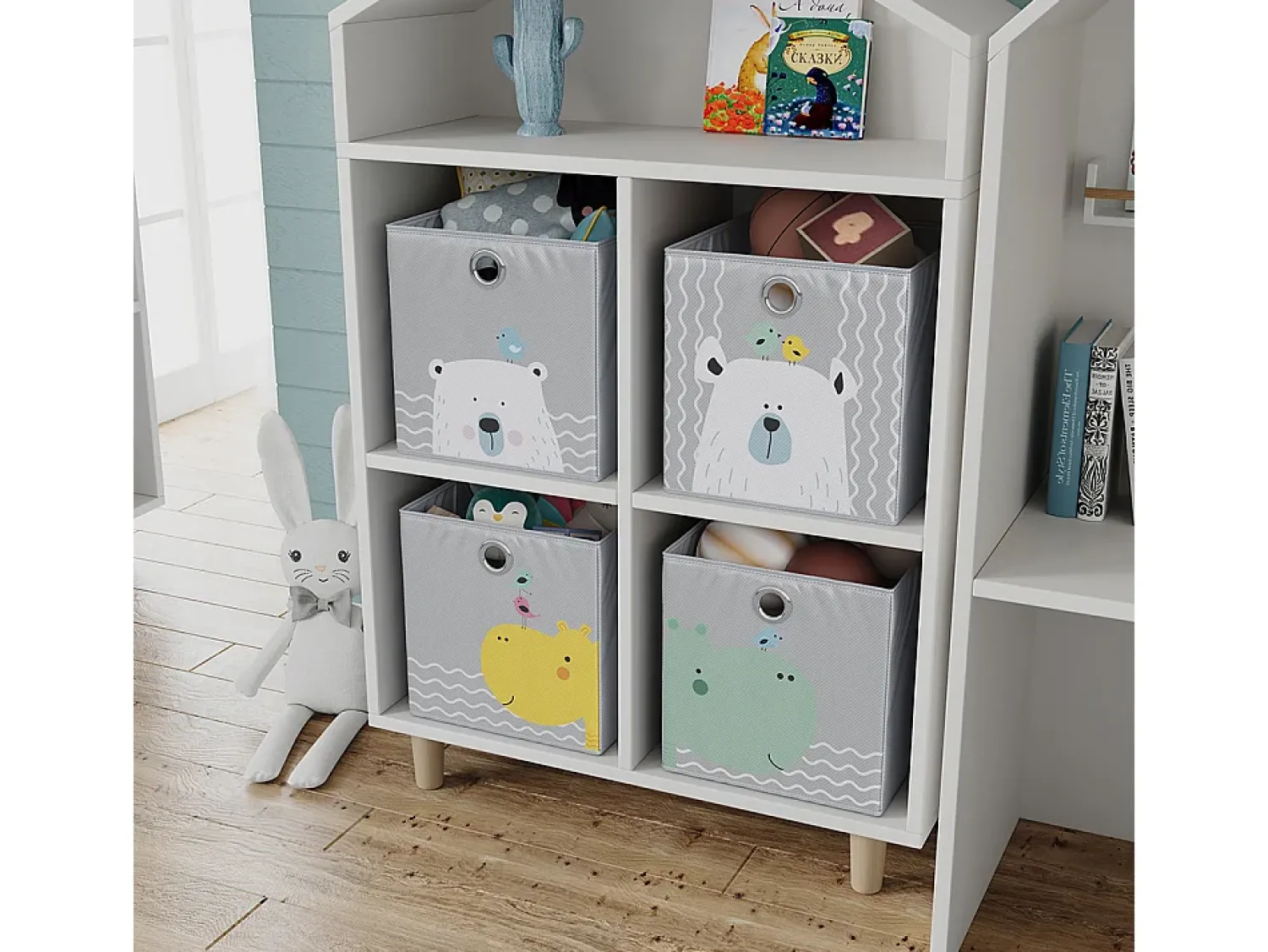 Outlet Vicco Caixa dobrável cinza (urso e hipopótamo) 30x30x30 Cinzento claro