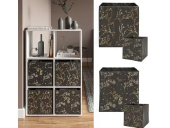 New Vicco Caixa dobrável /dourado (floral) 30x30x30 Preto