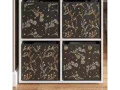 New Vicco Caixa dobrável /dourado (floral) 30x30x30 Preto