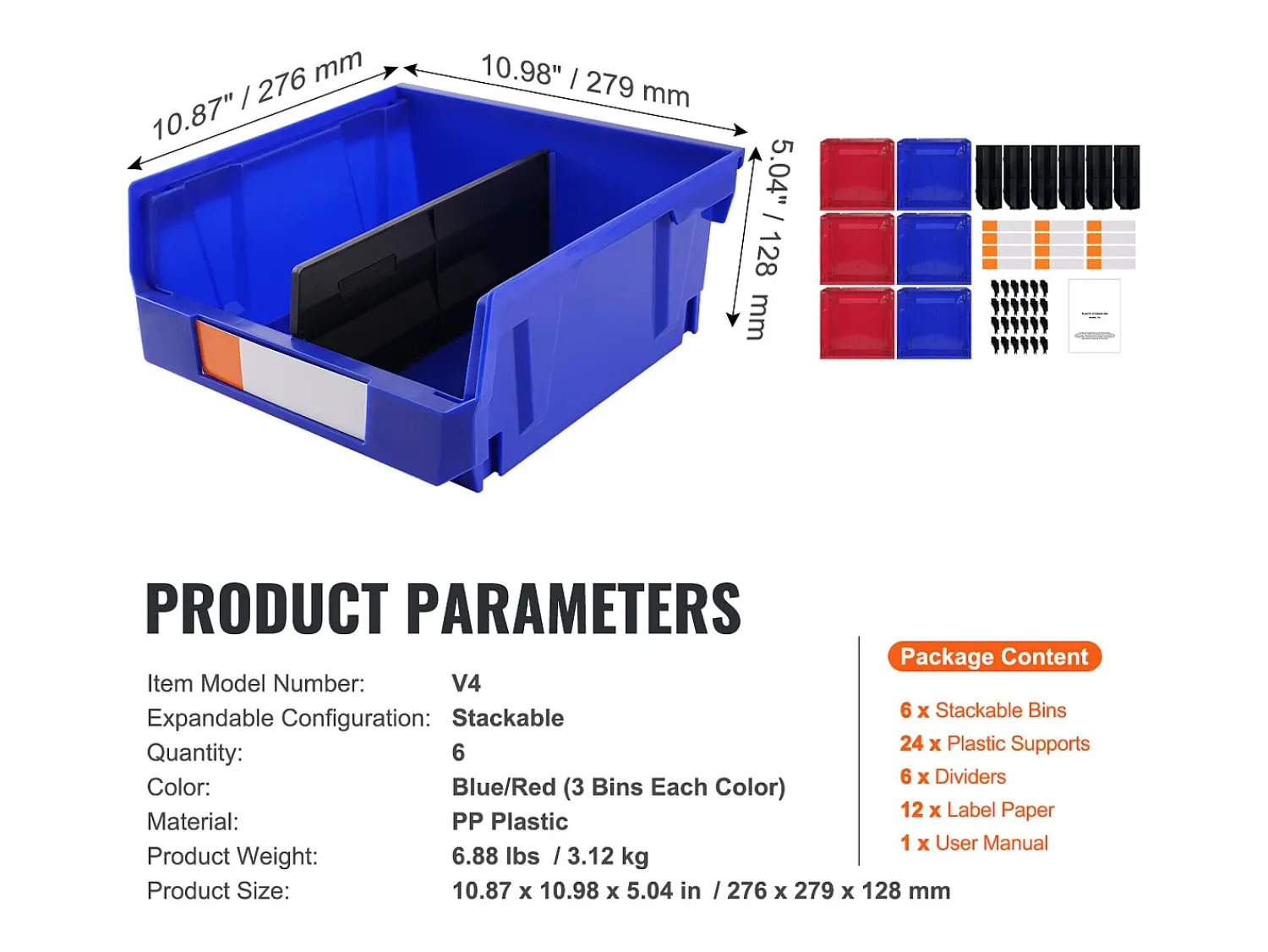 Acessórios De Arrumação| Caixas de Armazenamento SucceBuy Empilháveis e Penduríveis, Lote de 6 Caixas de Armazenamento em Plástico, Azul/ Vermelho