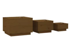 vidaxl Caixas de arrumação com tampas 3 pcs pinho maciço castanho mel^ Acessórios De Arrumação