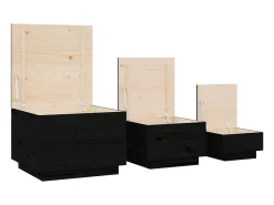 Acessórios De Arrumação*vidaxl Caixas de arrumação com tampas 3 pcs pinho maciço Preto