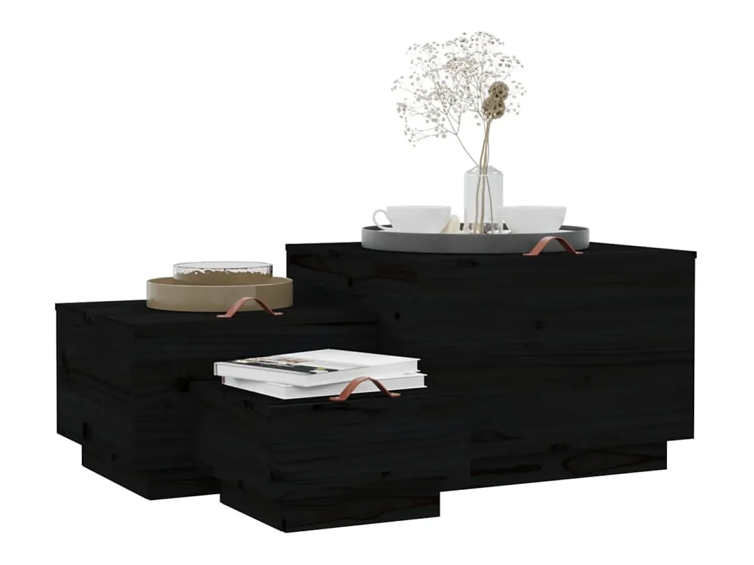 Acessórios De Arrumação*vidaxl Caixas de arrumação com tampas 3 pcs pinho maciço Preto