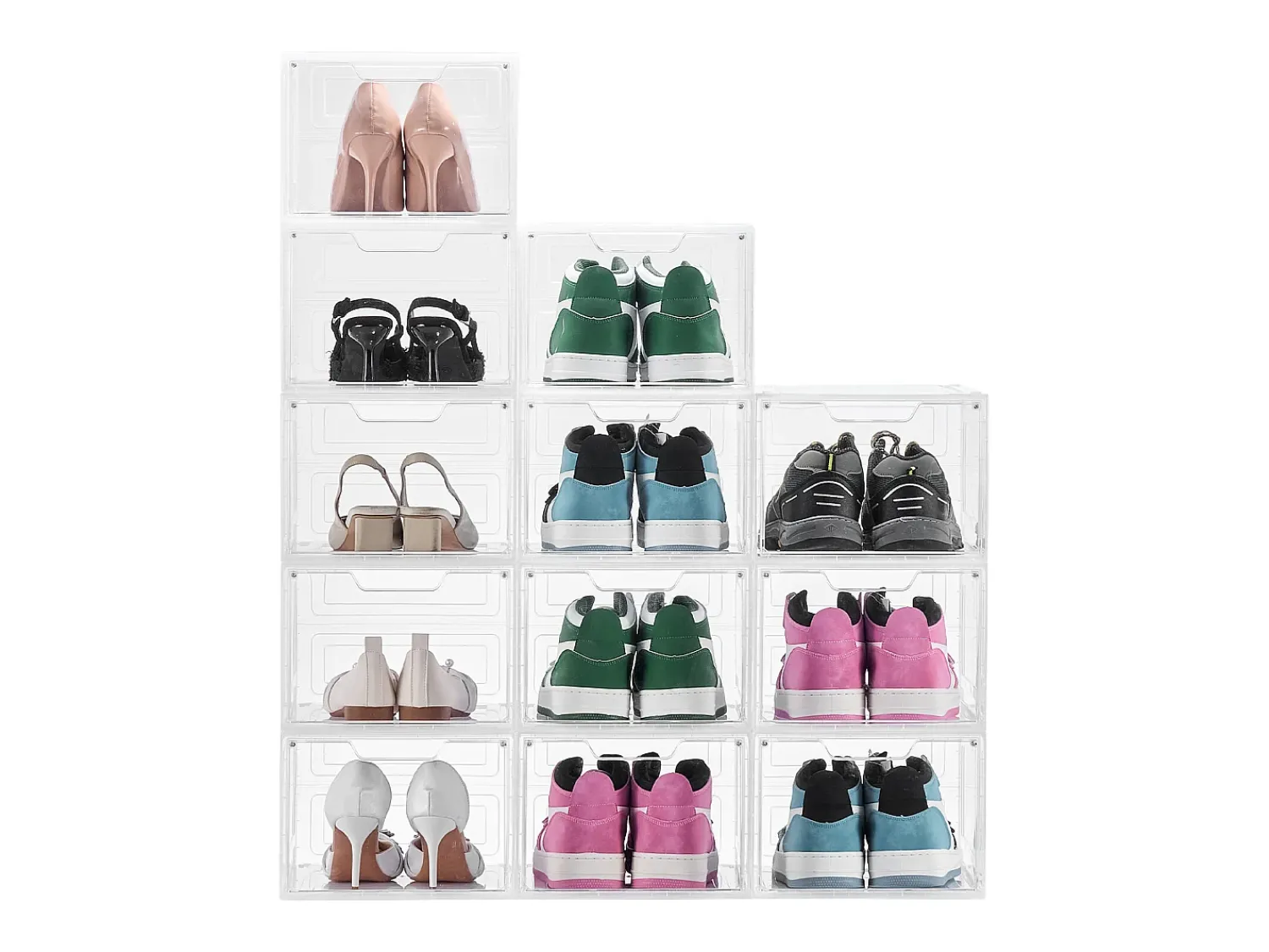 Móvel De Arrumação|Sapateira* Caixas de Sapatos Empilháveis SucceBuy Conjunto de 12, Adequadas até Tamanho US 13, Plástico Durável com Porta Magnética, Ideais para Saltos Branco