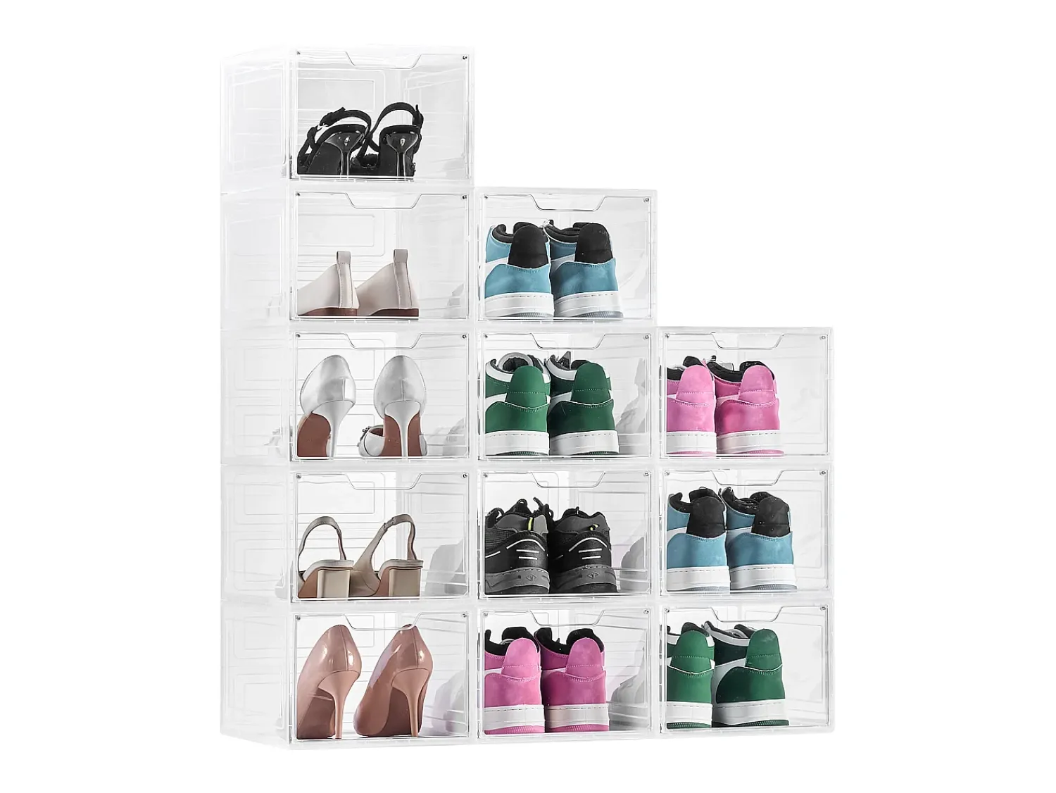 Móvel De Arrumação|Sapateira* Caixas de Sapatos Empilháveis SucceBuy Conjunto de 12, Adequadas até Tamanho US 13, Plástico Durável com Porta Magnética, Ideais para Saltos Branco