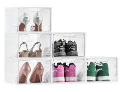 Caixas de Sapatos Empilháveis SucceBuy Conjunto de 6, Adequadas para Tamanhos até US 13, Plástico Durável com Porta Magnética, Ideais para Saltos^ Móvel De Arrumação|Sapateira