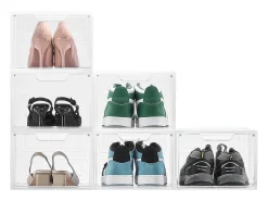 Caixas de Sapatos Empilháveis SucceBuy Conjunto de 6, Adequadas para Tamanhos até US 13, Plástico Durável com Porta Magnética, Ideais para Saltos^ Móvel De Arrumação|Sapateira