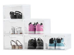 Caixas de Sapatos Empilháveis SucceBuy Conjunto de 6, Adequadas para Tamanhos até US 13, Plástico Durável com Porta Magnética, Ideais para Saltos^ Móvel De Arrumação|Sapateira
