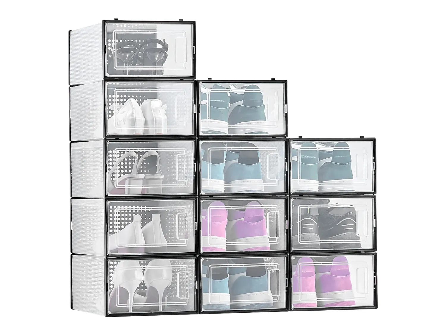 Móvel De Arrumação|Sapateira| Caixas de Sapatos SucceBuy Empilháveis Conjunto de 12 Peças, Armazenamento para Sapatos até Tamanho US 11, Organizador Modular em Plástico Preto