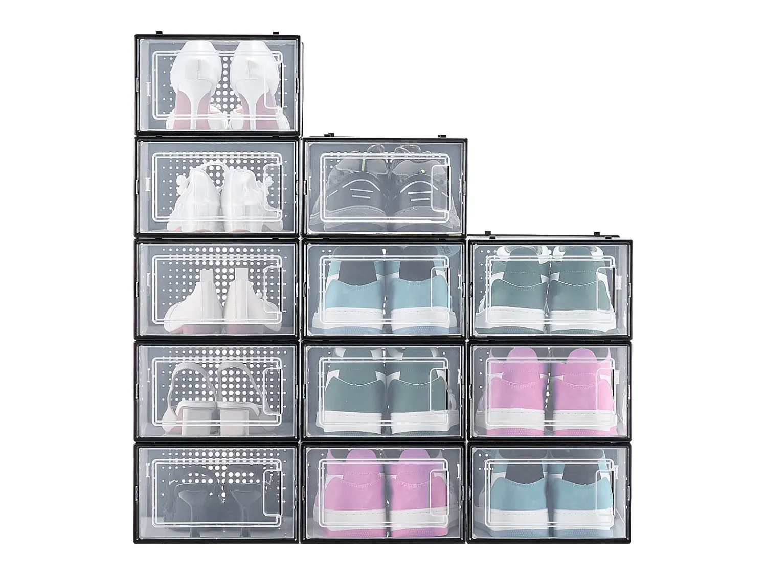 Móvel De Arrumação|Sapateira| Caixas de Sapatos SucceBuy Empilháveis Conjunto de 12 Peças, Armazenamento para Sapatos até Tamanho US 11, Organizador Modular em Plástico Preto