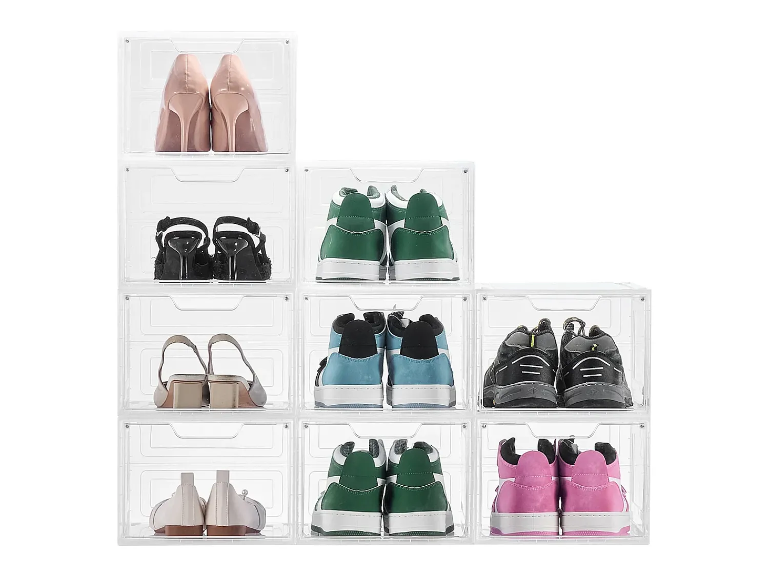 Móvel De Arrumação|Sapateira| Caixas para Sapatos Empilháveis SucceBuy, Conjunto de 9, Arrumação de Sapatos até ao Tamanho 13 (EUA), em Plástico, para Arrumar Botas, Transparente Branco