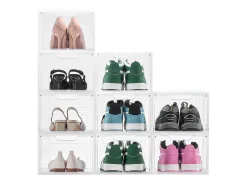 Móvel De Arrumação|Sapateira| Caixas para Sapatos Empilháveis SucceBuy, Conjunto de 9, Arrumação de Sapatos até ao Tamanho 13 (EUA), em Plástico, para Arrumar Botas, Transparente Branco