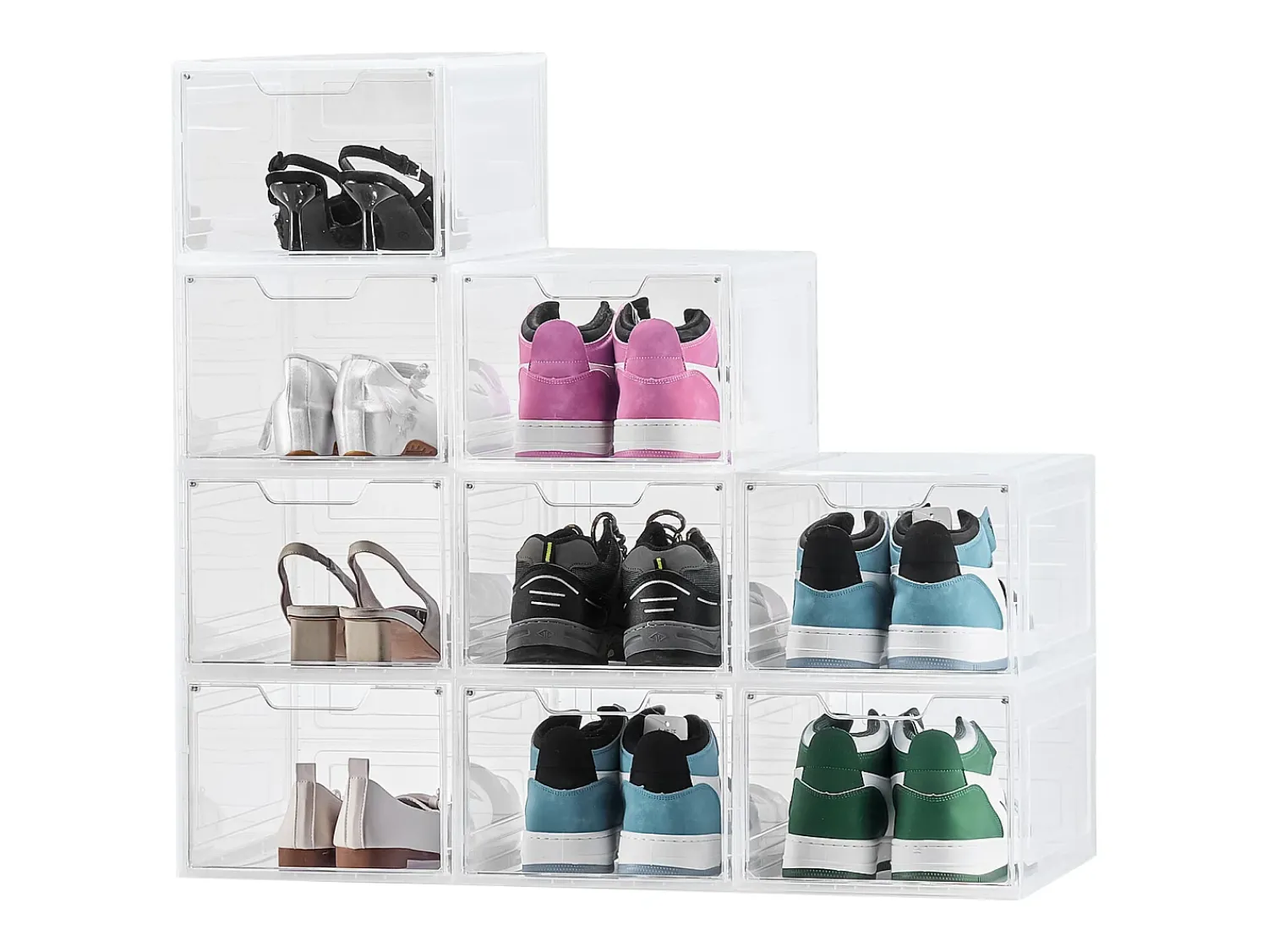 Móvel De Arrumação|Sapateira| Caixas para Sapatos Empilháveis SucceBuy, Conjunto de 9, Arrumação de Sapatos até ao Tamanho 13 (EUA), em Plástico, para Arrumar Botas, Transparente Branco