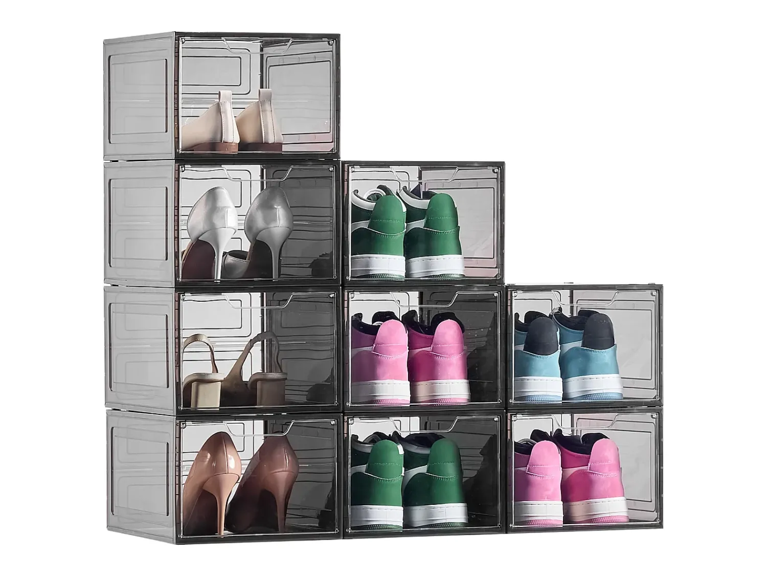 Móvel De Arrumação|Sapateira| Caixas para Sapatos Empilháveis SucceBuy, Conjunto de 9, Arrumação de Sapatos até ao Tamanho 13 dos EUA, em Plástico, para Arrumar Botas, Transparente Preto