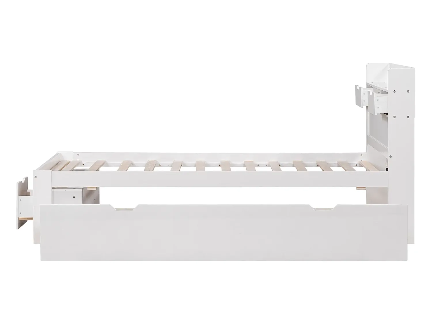 Merax Cama 90 x 200 cm com 5 gavetas, porta USB e compartimentos de armazenamento - madeira de pinho - cor branca^ Móvel De Entrada