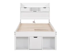 Merax Cama 90 x 200 cm com 5 gavetas, porta USB e compartimentos de armazenamento - madeira de pinho - cor branca^ Móvel De Entrada