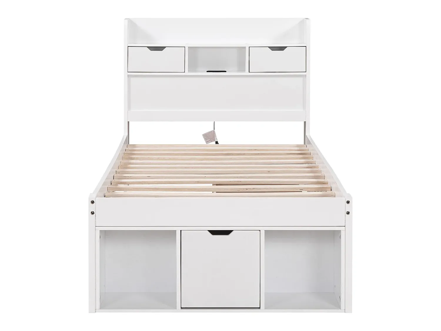 Merax Cama 90 x 200 cm com 5 gavetas, porta USB e compartimentos de armazenamento - madeira de pinho - cor branca^ Móvel De Entrada
