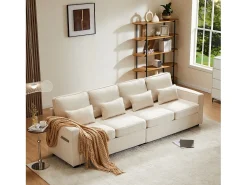Sofá*KOMHTOM Cama acolchoada para adulto 180 x 1362 cm, sem cabeceira, com faixa LED (monocromática), base com suspensão hidráulica, . Bege