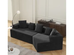 Sofá|KOMHTOM Cama acolchoada para adulto 180 x 1427 cm, sem cabeceira, com faixa LED (monocromática), base com suspensão hidráulica, bege. Preto