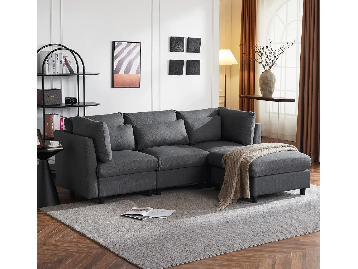 Sofá|KOMHTOM Cama acolchoada para adulto 180 x 1355 cm, sem cabeceira, com faixa LED (monocromática), base com suspensão hidráulica, bege. Cinzento