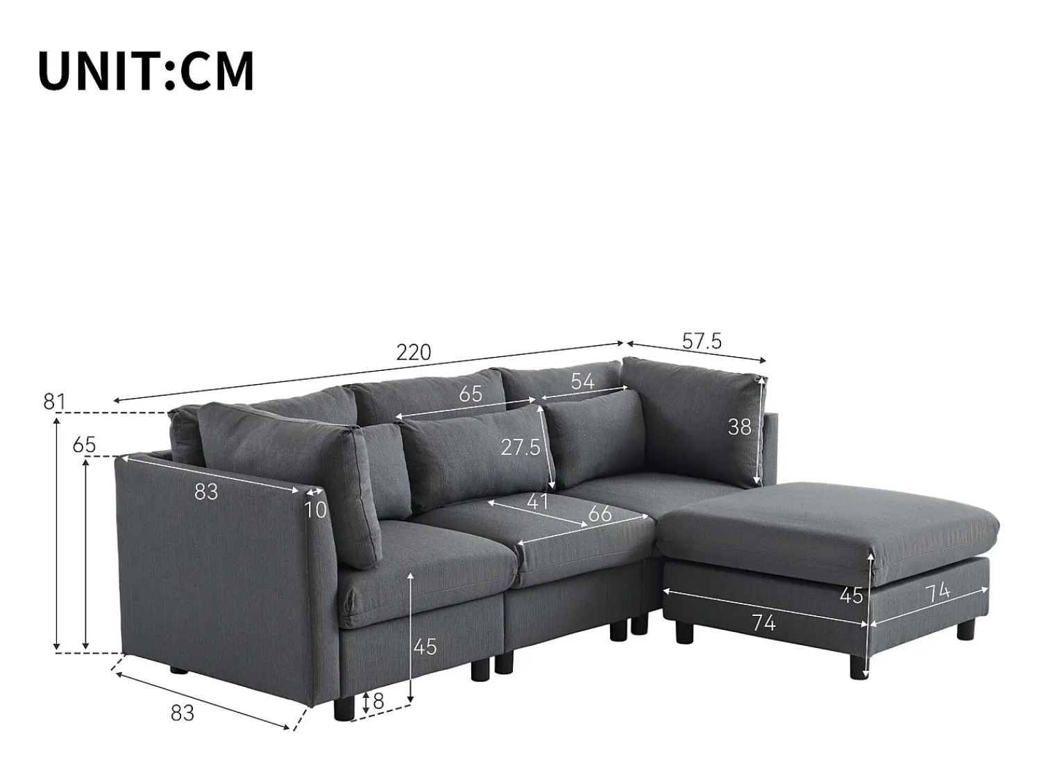 Sofá|KOMHTOM Cama acolchoada para adulto 180 x 1355 cm, sem cabeceira, com faixa LED (monocromática), base com suspensão hidráulica, bege. Cinzento