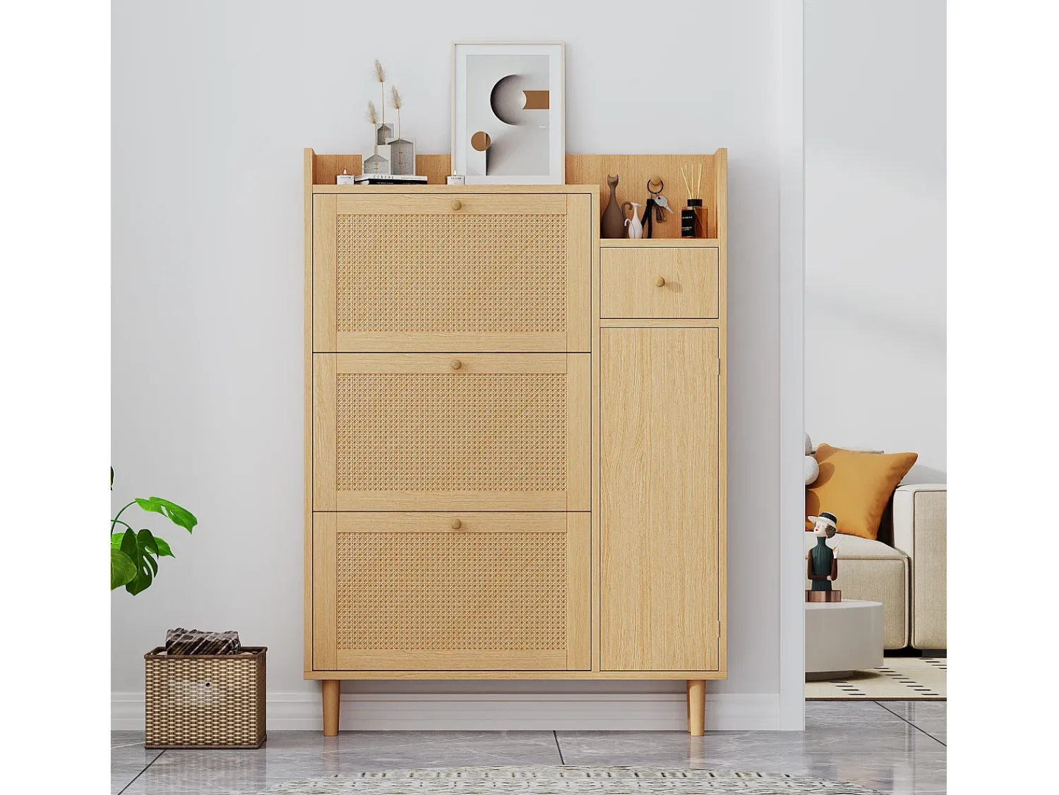 Móvel De Arrumação|Sapateira|KOMHTOM Cama acolchoada para adulto 180 x 396 cm, sem cabeceira, com faixa LED (monocromática), base com suspensão hidráulica, bege. Castanho