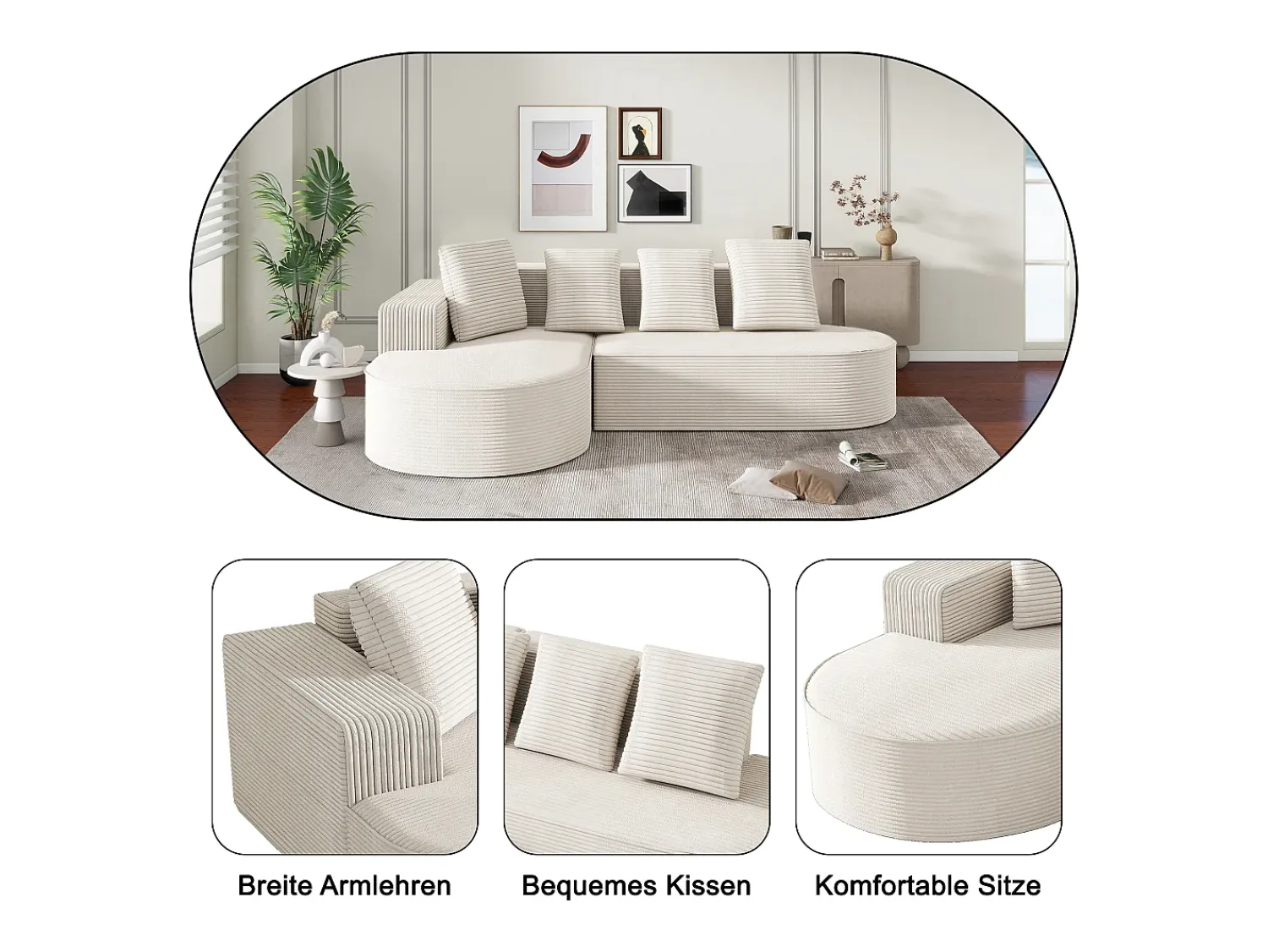 KOMHTOM Cama acolchoada para adulto 180 x 1424 cm, sem cabeceira, com faixa LED (monocromática), base com suspensão hidráulica, bege.^ Sofá