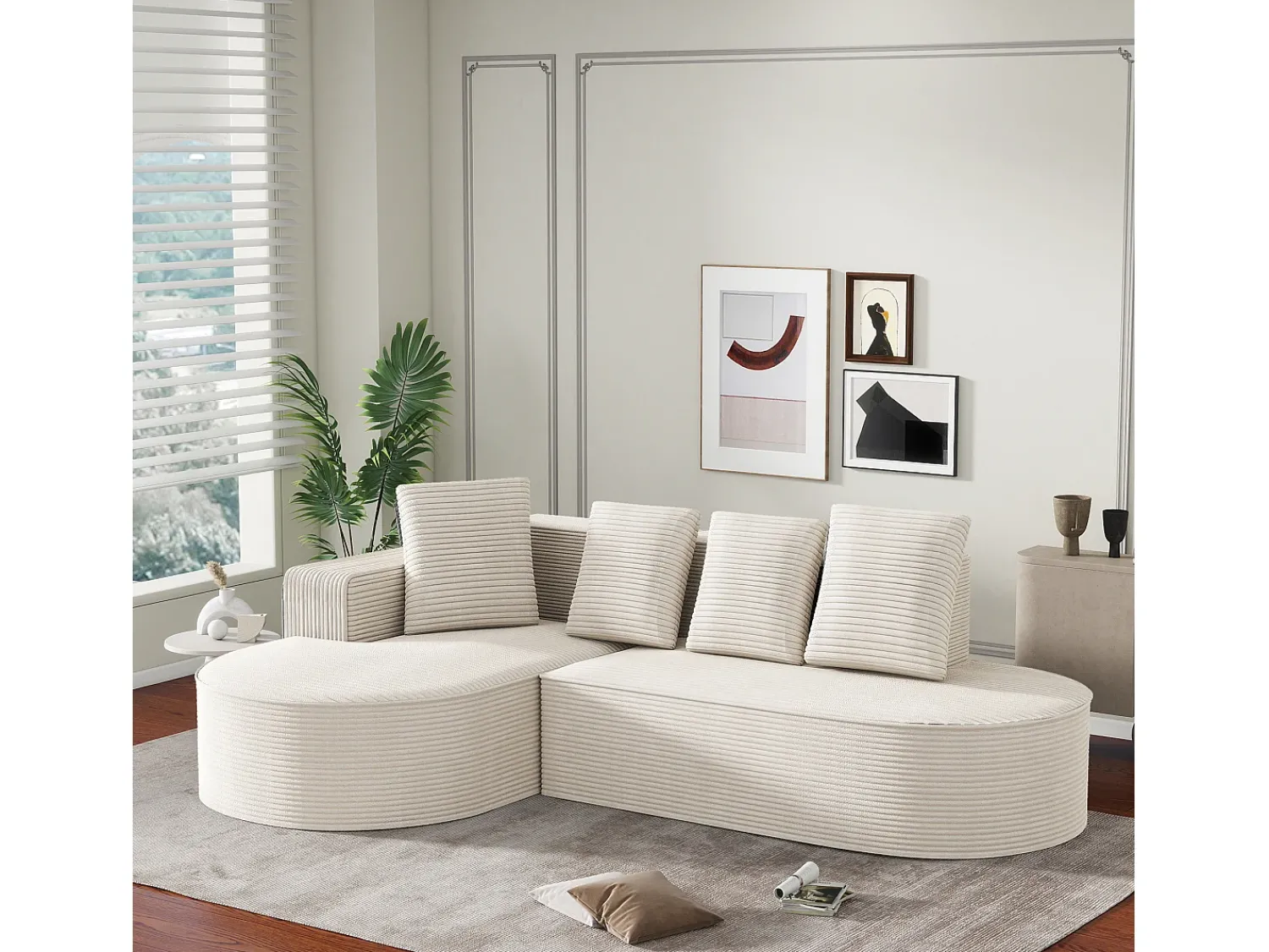 KOMHTOM Cama acolchoada para adulto 180 x 1424 cm, sem cabeceira, com faixa LED (monocromática), base com suspensão hidráulica, bege.^ Sofá