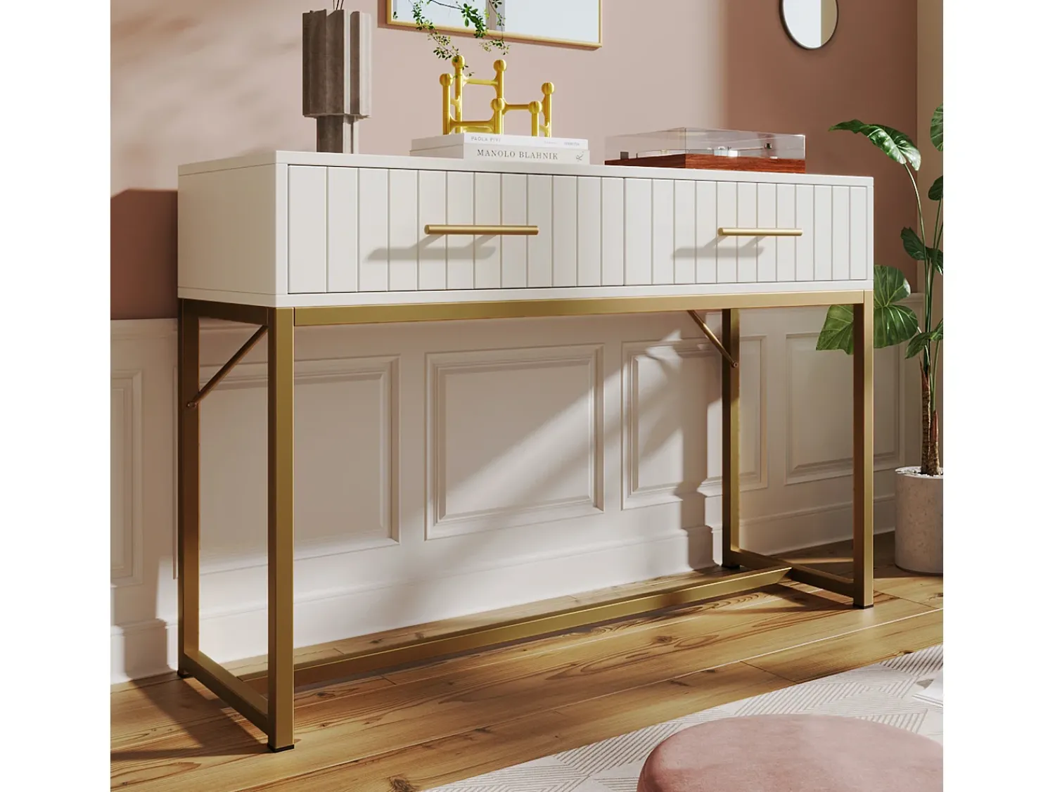 Consola*KOMHTOM Cama acolchoada para adulto 180 x 347 cm, sem cabeceira, com faixa LED (monocromática), base com suspensão hidráulica, bege. Branco