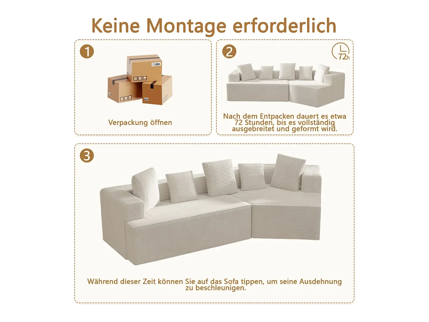 Sofá|KOMHTOM Cama acolchoada para adulto 180 x 1425 cm, sem cabeceira, com faixa LED (monocromática), base com suspensão hidráulica, bege. Branco
