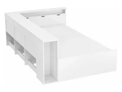 Merax Cama infantil 90 x 200 cm com 4 gavetas, estante e módulo de arrumação - madeira MDF - cor branca^ Móvel De Entrada