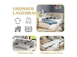 Merax Cama infantil 90 x 200 cm com 4 gavetas, estante e módulo de arrumação - madeira MDF - cor branca^ Móvel De Entrada