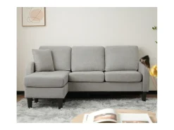 ModernLuxe Canapé d'angle avec méridienne - 3 places - tissu en coton et lin - Gris^ Sofá