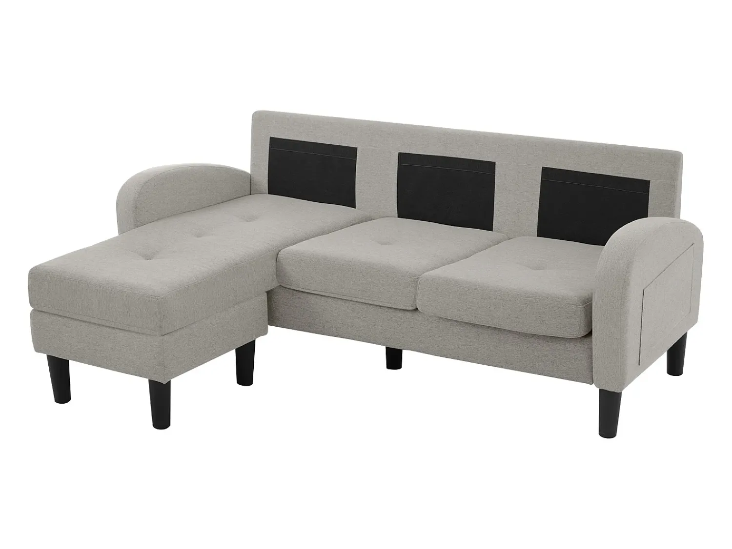 ModernLuxe Canapé d'angle avec méridienne - 3 places - tissu en coton et lin - Gris^ Sofá
