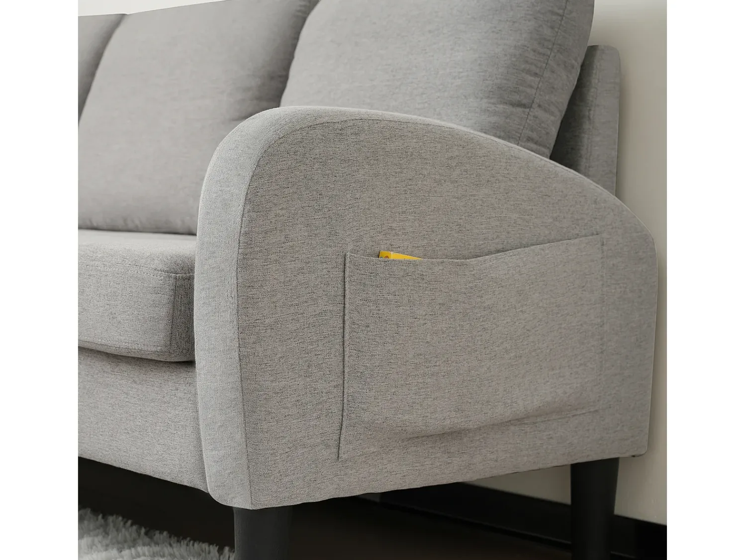 ModernLuxe Canapé d'angle avec méridienne - 3 places - tissu en coton et lin - Gris^ Sofá