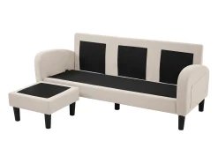 Sofá*ModernLuxe Canapé d'angle avec méridienne - 3 places - tissu en coton et lin - Beige Bege