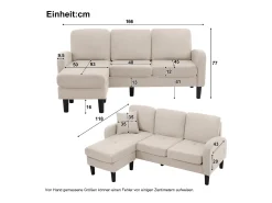 Sofá*ModernLuxe Canapé d'angle avec méridienne - 3 places - tissu en coton et lin - Beige Bege