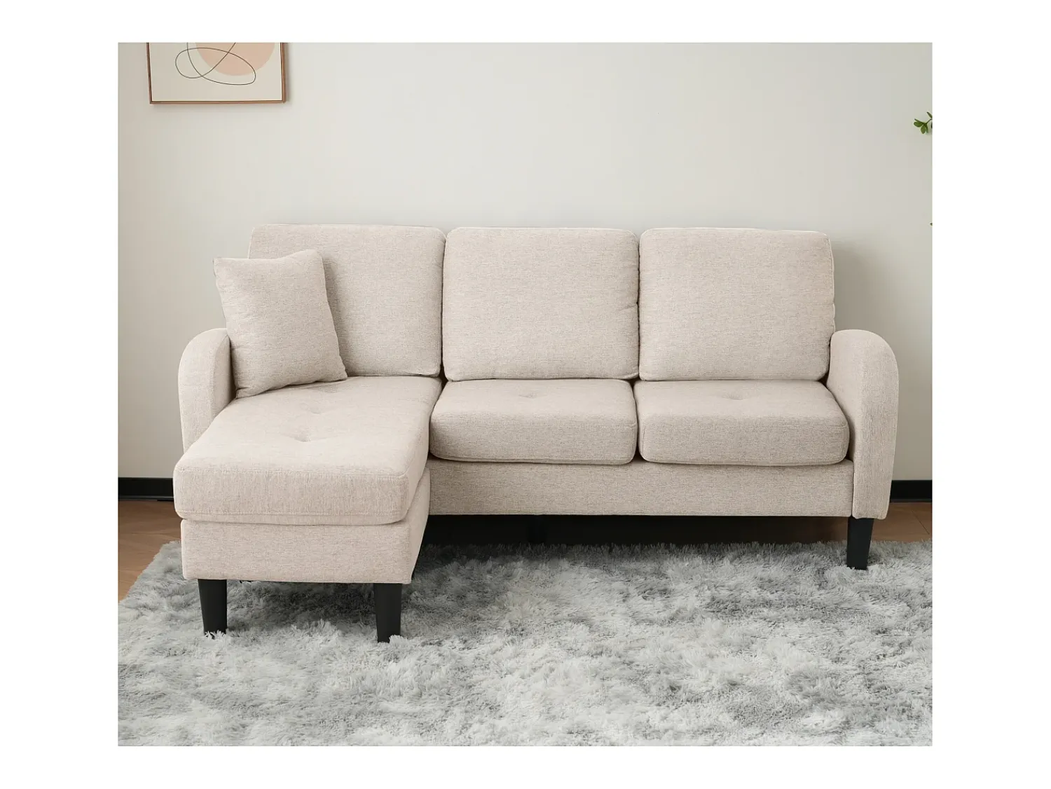Sofá*ModernLuxe Canapé d'angle avec méridienne - 3 places - tissu en coton et lin - Beige Bege