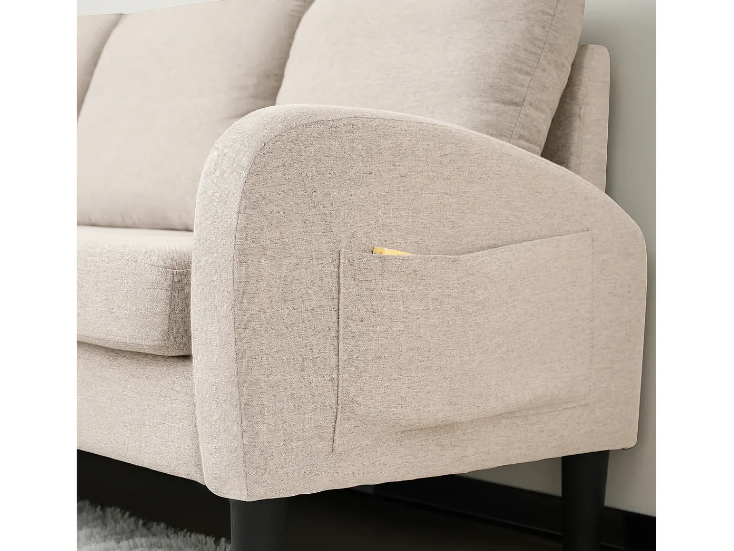 Sofá*ModernLuxe Canapé d'angle avec méridienne - 3 places - tissu en coton et lin - Beige Bege