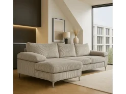 Sofá|Concept-Usine Canapé de canto 4-5 lugares com chaise longue esquerda em veludo cotelê GALWAY Bege
