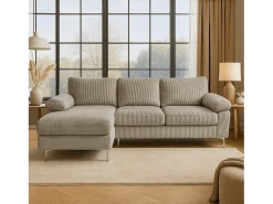 Sofá|Concept-Usine Canapé de canto 4-5 lugares com chaise longue esquerda em veludo cotelê GALWAY Bege
