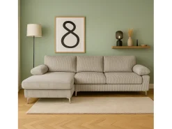Sofá|Concept-Usine Canapé de canto 4-5 lugares com chaise longue esquerda em veludo cotelê GALWAY Bege