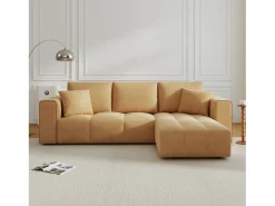 Sofá*Concept-Usine Canapé de canto conversível de 4 lugares em veludo BRIGHTON com baú e braços removíveis Amarelo
