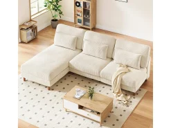 Outlet DripeX Canapé de canto reversível em veludo cotelê - 2 lugares + méridienne - - 256 x 160 x 88 cm Bege