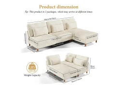 Outlet DripeX Canapé de canto reversível em veludo cotelê - 2 lugares + méridienne - - 256 x 160 x 88 cm Bege