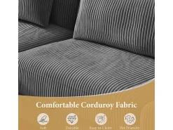 DripeX Canapé de canto reversível em veludo cotelê - 2 lugares + méridienne - Cinza - 256 x 160 x 88 cm^ Sofá