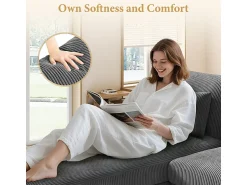 DripeX Canapé de canto reversível em veludo cotelê - 2 lugares + méridienne - Cinza - 256 x 160 x 88 cm^ Sofá