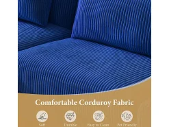 Sofá|DripeX Canapé de canto reversível em veludo cotelê - 2 lugares + méridienne - - 256 x 160 x 88 cm Azul